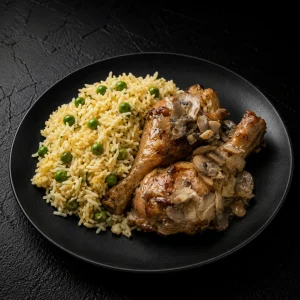 Oven baked Chicken Drumsticks with Mushrooms & Bulgur